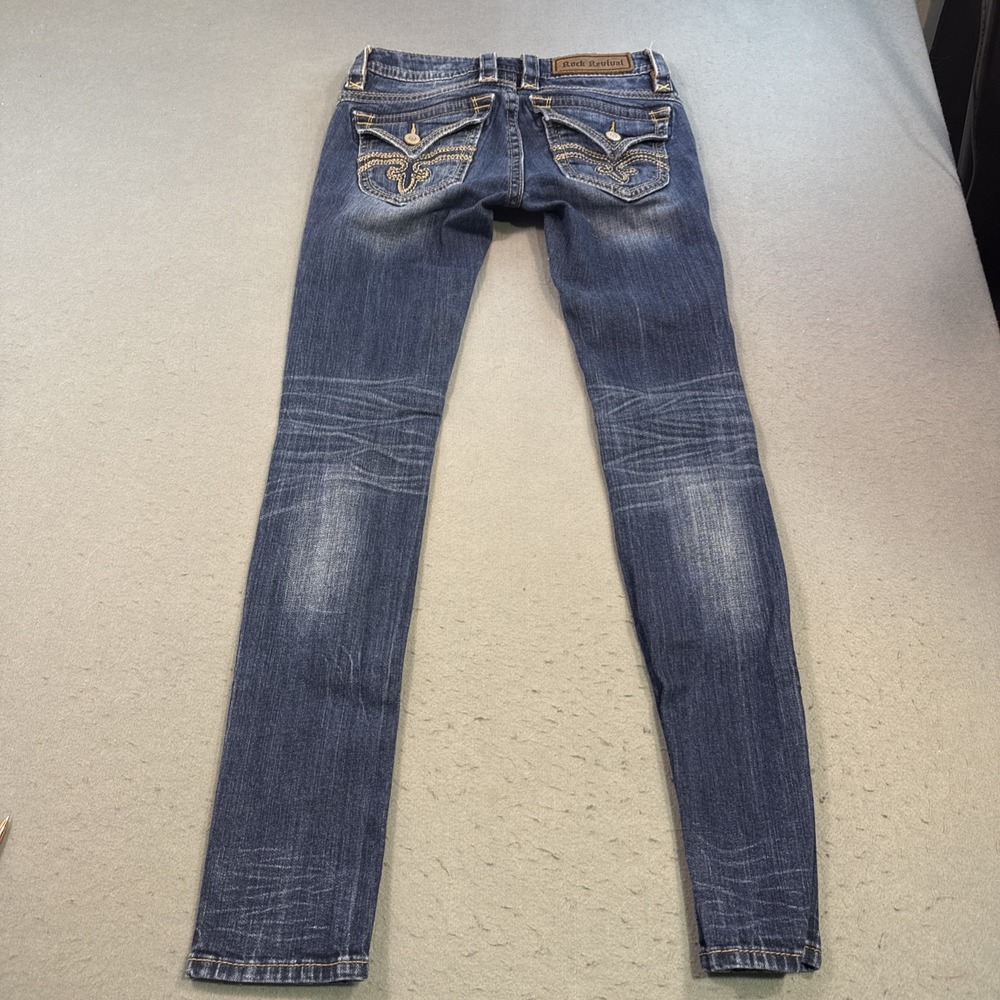 Rock Revival Stephan Skinny Jean Women  27x32 THICK STITCH EMBELISHED WHISKERS
